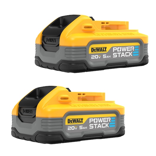 Two DEWALT POWERSTACK five amp hour batteries