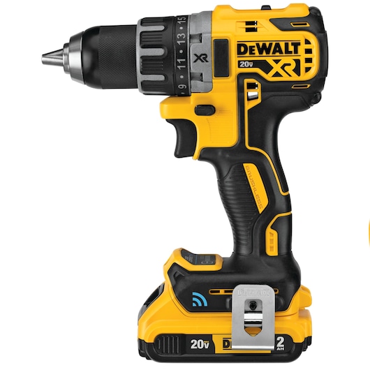 Profile of XR Cordless Compact drill driver with Tool Connect and battery.
