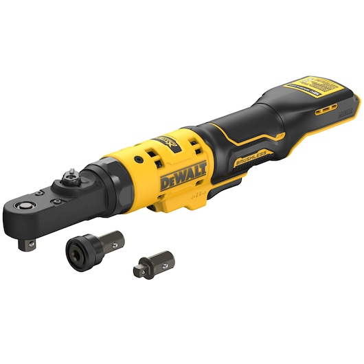 DCF510 20V MAX* XR® Sealed Head Ratchet angled front view with anvil