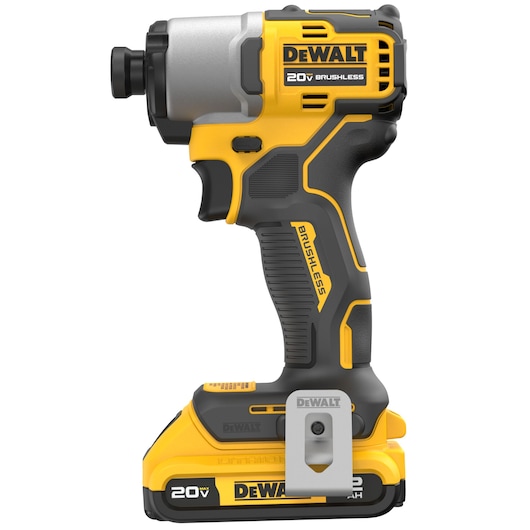 20V MAX Brushless Impact Driver side view with 2.0 Ah battery 