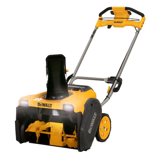 DEWALT Single-Stage Snow Blower right angle front view with lights
