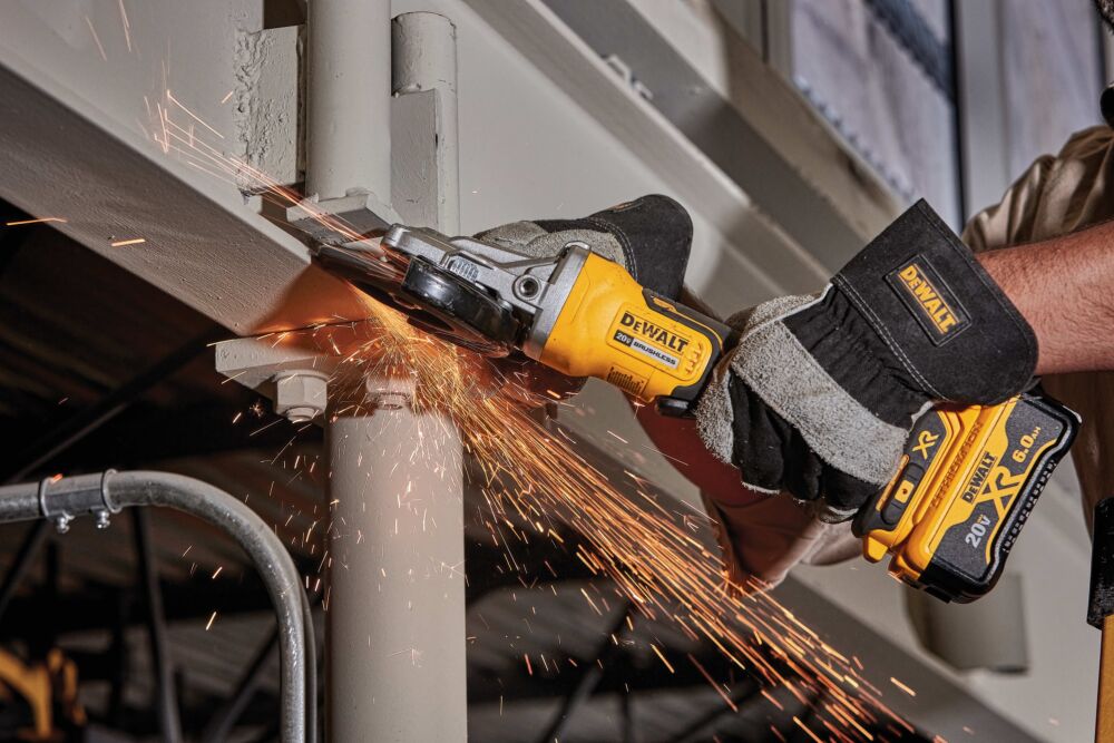 FLATHEAD PADDLE SWITCH SMALL ANGLE GRINDER KIT WITH KICKBACK BRAKE being used FLATHEAD PADDLE SWITCH SMALL ANGLE GRINDER KIT WITH KICKBACK BRAKE being used