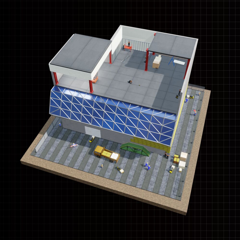 A flat 3D vector of a building showing drywall A flat 3D vector of a building showing drywall