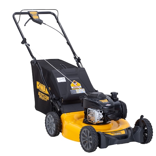 FRONT LEFT 3/4 ANGLE OF 21 IN. LOW WHEEL SELF-PROPELLED RWD MOWER