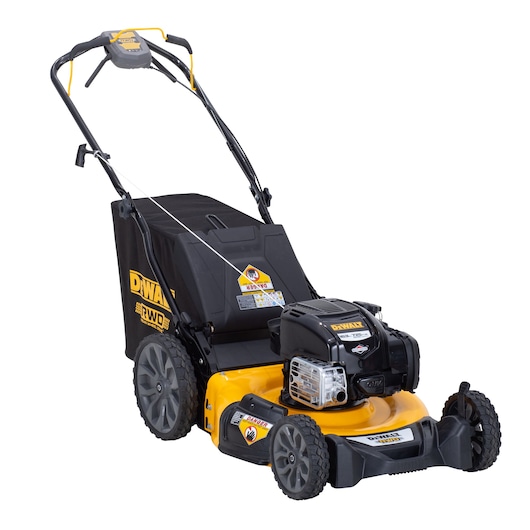 FRONT LEFT 3/4 ANGLE OF 21 IN. HIGH WHEEL SELF-PROPELLED RWD MOWER