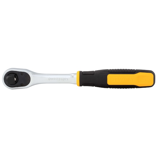 Bottom view of half inch drive bi material grip ratchet.