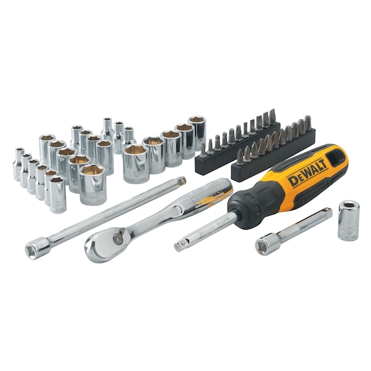 Profile of 50 piece drive mechanics tool set.