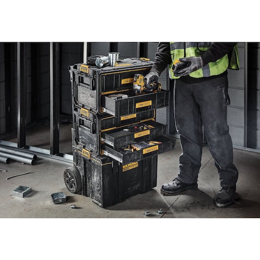 DEWALT TOUGHSYSTEM 2.0 3-Drawer Toolbox in an electrical setting