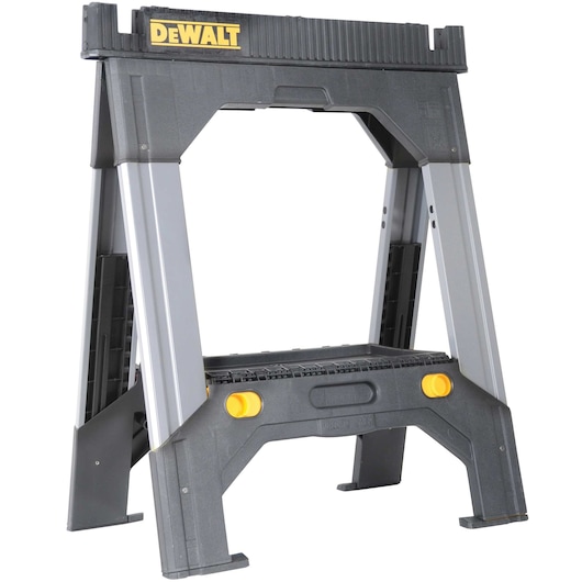 Profile of adjustable metal legs sawhorse.