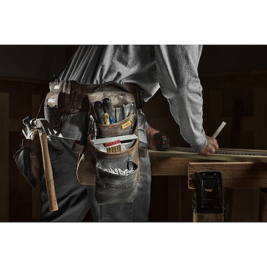 CONSTRUCTION PRO WEARING DEWALT LEATHER TOOL RIG