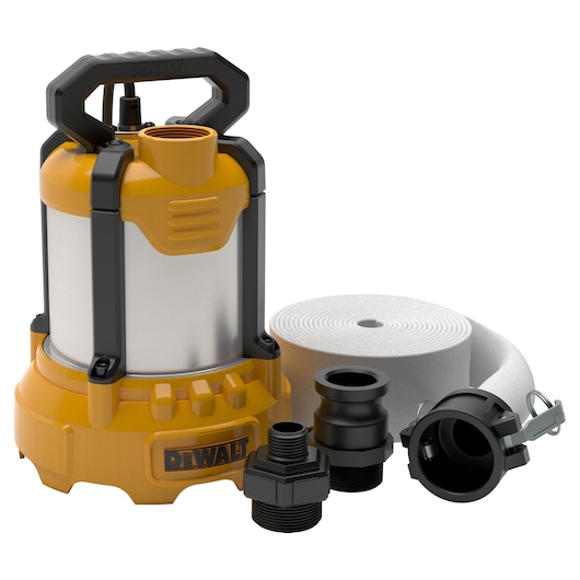 1-3HP UTILITY PUMP CAST ALUMINUM SUBMERSIBLE WITH INDUSTRIAL LAYFLAT HOSE KIT MAIN VIEW